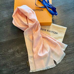 Authentic Louis Vuitton Echarpe Capri Silk Scarf, M71056, Pink Monogram